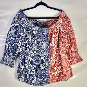 Chico's Red and Blue Floral Blouse
